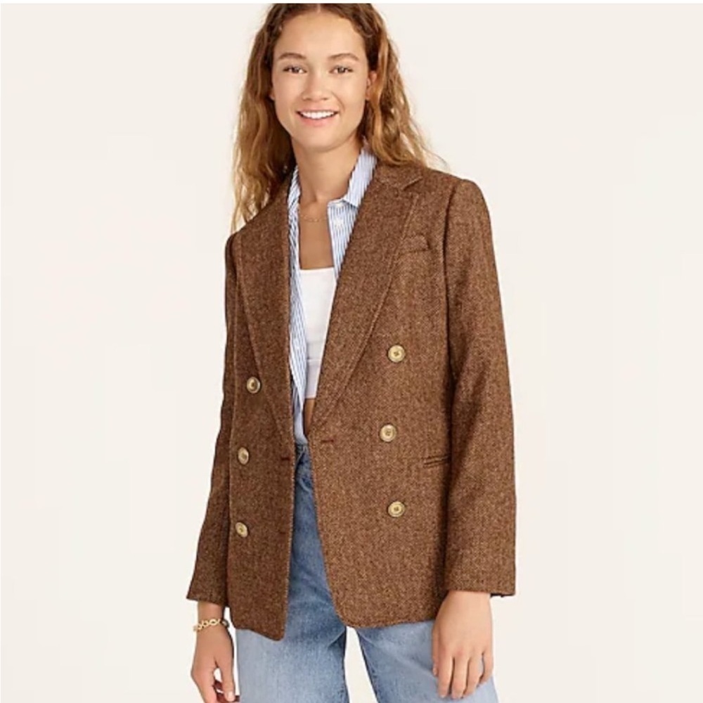 J. Crew Bristol Double-Breasted Brown Tweed Blazer